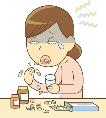 頭痛薬を飲んでいる女性のイラスト